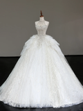 Unique Bridal Gown Ball Gown High Neckline Sleeveless White Sequin Wedding Dresses Bridal Gowns HZ1121