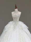 Unique Bridal Gown Ball Gown High Neckline Sleeveless White Sequin Wedding Dresses Bridal Gowns HZ1121