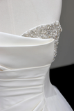 Unique Bridal Gown Mermaid Strapless White Satin Wedding Dresses Slit Bridal Gowns HZ1121