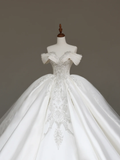 Classy Elegant Ball Gown Off The Shoulder Sequin White Short Sleeves Wedding Dress Brides Dress HZ1121