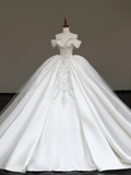 Classy Elegant Ball Gown Off The Shoulder Sequin White Short Sleeves Wedding Dress Brides Dress HZ1121