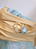 Gorgeous A Line Strapless Satin Blue Long Prom Dresses Graduation Dresses HZ1121