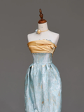 Gorgeous A Line Strapless Satin Blue Long Prom Dresses Graduation Dresses HZ1121
