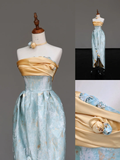 Gorgeous A Line Strapless Satin Blue Long Prom Dresses Graduation Dresses HZ1121