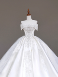 Classy Elegant Ball Gown Off The Shoulder Sequin White Short Sleeves Wedding Dress Brides Dress HZ1121