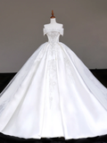 Classy Elegant Ball Gown Off The Shoulder Sequin White Short Sleeves Wedding Dress Brides Dress HZ1121