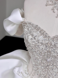 Classy Elegant Ball Gown Off The Shoulder Satin White Short Sleeves Wedding Dress Brides Dress HZ1121