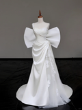 Unique Bridal Gown Mermaid Strapless White Satin Wedding Dresses One Shoulder Bridal Gowns HZ1121