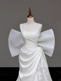 Unique Bridal Gown Mermaid Strapless White Satin Wedding Dresses One Shoulder Bridal Gowns HZ1121