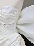 Unique Bridal Gown Mermaid Strapless White Satin Wedding Dresses One Shoulder Bridal Gowns HZ1121