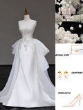 Unique Bridal Gown Mermaid Sweetheart White Satin Wedding Dresses Beads Bridal Gowns HZ1121