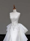 Unique Bridal Gown Mermaid Sweetheart White Satin Wedding Dresses Beads Bridal Gowns HZ1121
