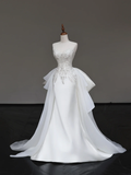 Unique Bridal Gown Mermaid Sweetheart White Satin Wedding Dresses Beads Bridal Gowns HZ1121