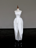 Unique Bridal Gown A line Strapless Satin Ivory Wedding Dresses Minimalist Bridal Gowns HZ1121