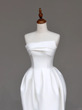 Unique Bridal Gown A line Strapless Satin Ivory Wedding Dresses Minimalist Bridal Gowns HZ1121