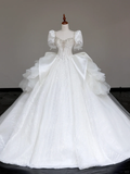 Classy Elegant Ball Gown Sweetheart White Short Sleeves Satin Wedding Dress Brides Dress HZ1121