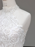 Unique Bridal Gown Ball Gown High Neckline Sleeveless Tulle White Wedding Dresses Bridal Gowns HZ1121