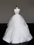 Unique Bridal Gown Ball Gown High Neckline Sleeveless Tulle White Wedding Dresses Bridal Gowns HZ1121