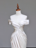 Unique Bridal Gown Mermaid Off The Shoulder Satin Ivory Slit Wedding Dresses Bridal Gowns HZ1121