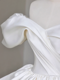 Classy Elegant Ball Gown Off The Shoulder White Short Sleeves Satin Wedding Dress Brides Dress HZ1121