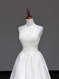 Unique Bridal Gown A line Scoop Sleeveless Satin White Wedding Dresses Bridal Gowns HZ1121