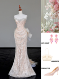 Gorgeous Mermaid Sweetheart Sequin Champagne Long Prom Dress Party Dress Graduation Dresses HZ1121