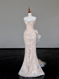 Gorgeous Mermaid Sweetheart Sequin Champagne Long Prom Dress Party Dress Graduation Dresses HZ1121
