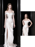 Unique Bridal Gown Mermaid Off The Shoulder Satin Ivory Wedding Dresses Bridal Gowns HZ1121