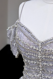 Gorgeous A line Spaghetti Straps Sequin Long Prom Dresses Graduation Dresses HZ1121