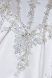 Unique Bridal Gown Ball Gown Strapless White Satin Wedding Dresses Beads Bridal Gowns HZ1121