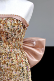 Gorgeous Sheath Strapless Sequin Gold Long Prom Dress Party Dress Graduation Dresses HZ1121