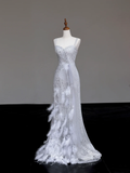 Gorgeous A Line Spaghetti Straps Sequin Silver Long Prom Dress Party Dress Graduation Dresses HZ1121
