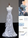Gorgeous A Line Spaghetti Straps Sequin Silver Long Prom Dress Party Dress Graduation Dresses HZ1121