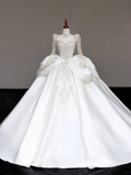 Unique Bridal Gown Ball Gown Sweetheart Long Sleeves White Sequin Wedding Dresses Bridal Gowns HZ1121