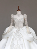 Unique Bridal Gown Ball Gown Sweetheart Long Sleeves White Sequin Wedding Dresses Bridal Gowns HZ1121