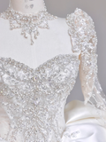 Unique Bridal Gown Ball Gown Sweetheart Long Sleeves White Sequin Wedding Dresses Bridal Gowns HZ1121