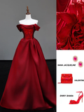 Gorgeous Ball Gown Off The Shoulder Burgundy Satin Long Prom Dresses Graduation Dresses HZ1121