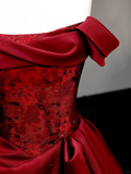 Gorgeous Ball Gown Off The Shoulder Burgundy Satin Long Prom Dresses Graduation Dresses HZ1121
