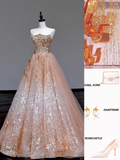 Gorgeous Ball Gown Strapless Sequin Long Prom Dress Party Dress Graduation Dresses HZ1121