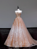 Gorgeous Ball Gown Strapless Sequin Long Prom Dress Party Dress Graduation Dresses HZ1121