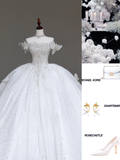 Unique Bridal Gown Ball Gown Off The Shoulder White Sequin Wedding Dresses Bridal Gowns HZ1121