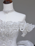 Unique Bridal Gown Ball Gown Off The Shoulder White Sequin Wedding Dresses Bridal Gowns HZ1121