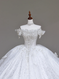Unique Bridal Gown Ball Gown Off The Shoulder White Sequin Wedding Dresses Bridal Gowns HZ1121