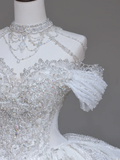 Unique Bridal Gown Ball Gown High Neckline White Sequin Wedding Dresses Bridal Gowns HZ1121