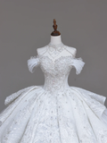 Unique Bridal Gown Ball Gown High Neckline White Sequin Wedding Dresses Bridal Gowns HZ1121
