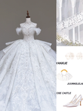 Unique Bridal Gown Ball Gown High Neckline White Sequin Wedding Dresses Bridal Gowns HZ1121