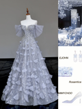 Gorgeous Ball Gown Off The Shoulder Silver Gray Sequin Long Prom Dresses Graduation Dresses HZ1121