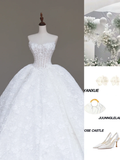 Unique Bridal Gown Ball Gown Sweetheart Lace White Satin Wedding Dresses Bridal Gowns HZ1121