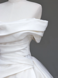 Unique Bridal Gown Ball Gown Off The Shoulder White Satin Wedding Dresses Bridal Gowns HZ1121