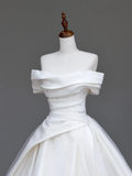 Unique Bridal Gown Ball Gown Off The Shoulder White Satin Wedding Dresses Bridal Gowns HZ1121